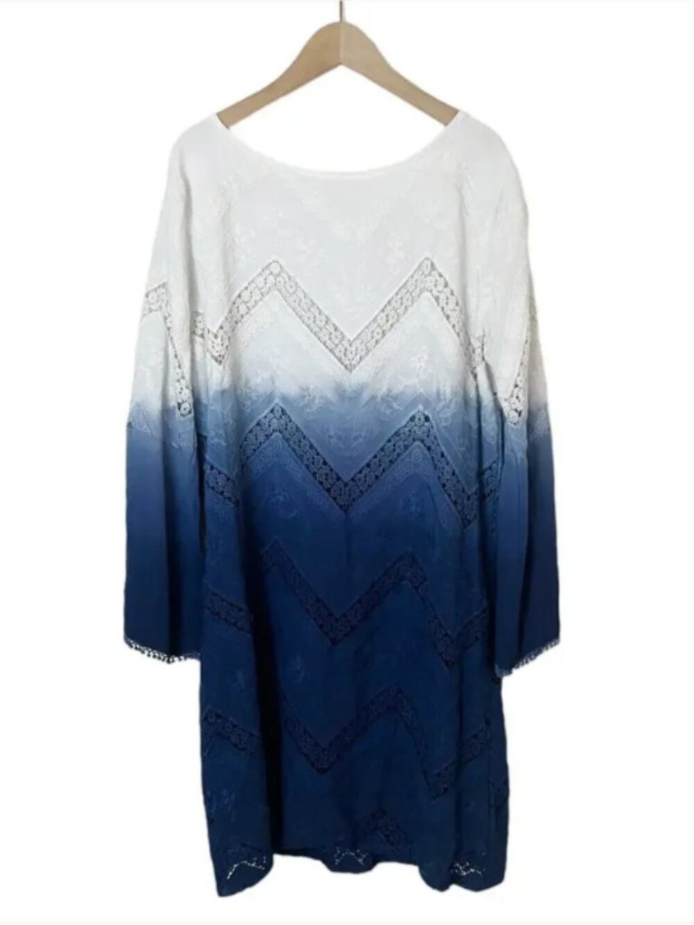 Flowers of Romance NWT Dip-Dyed Ombre Blue/White Mini Dress/Coverup, Size Medium